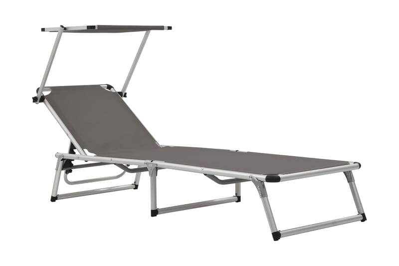Hopfällbara solsängar med tak 2 st aluminium och textilen gr - Grå - Utemöbler - Utestol & trädgårdsstol - Solsäng & Solvagnar