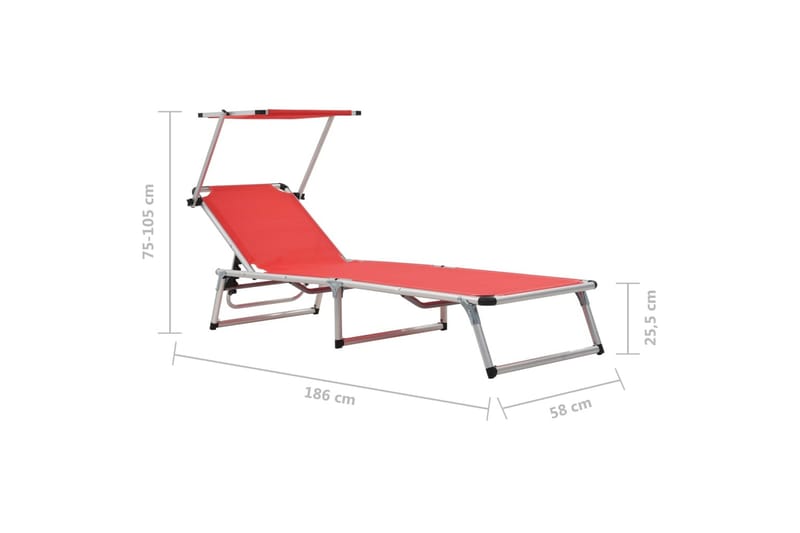 Hopfällbara solsängar med tak 2 st aluminium och textilen rö - Röd - Utemöbler - Utestol & trädgårdsstol - Solsäng & Solvagnar