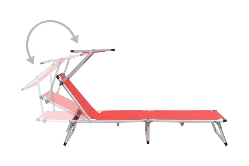 Hopfällbara solsängar med tak 2 st aluminium och textilen rö - Röd - Utemöbler - Utestol & trädgårdsstol - Solsäng & Solvagnar
