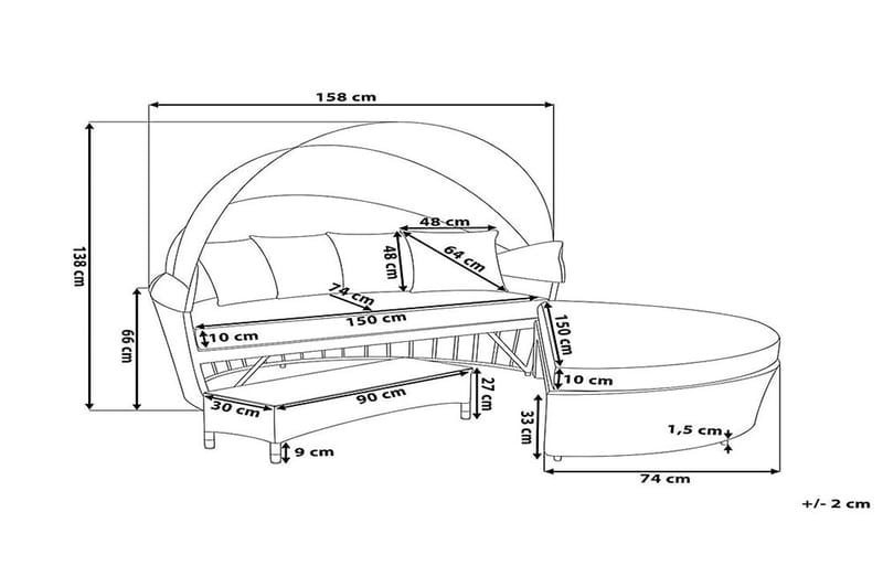 Lu| Solsäng 150|158 cm - Grå - Utemöbler - Utestol & trädgårdsstol - Solsäng & Solvagnar