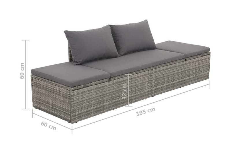 Solsäng 195x60 cm konstrotting grå - Grå - Utemöbler - Utestol & trädgårdsstol - Solsäng & Solvagnar