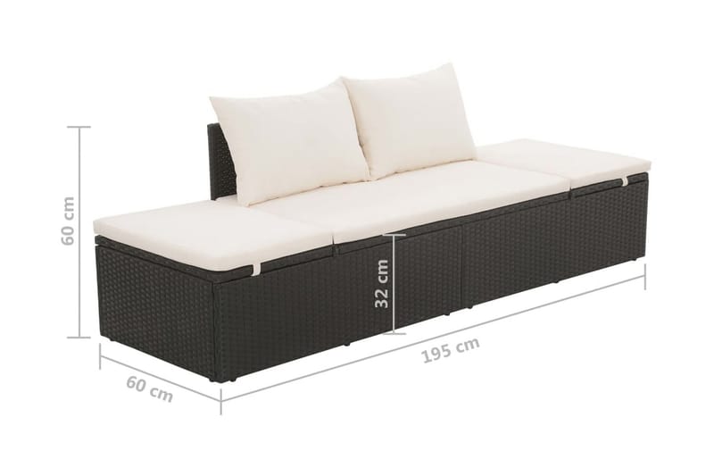 Solsäng 195x60 cm konstrotting svart - Svart - Utemöbler - Utestol & trädgårdsstol - Solsäng & Solvagnar