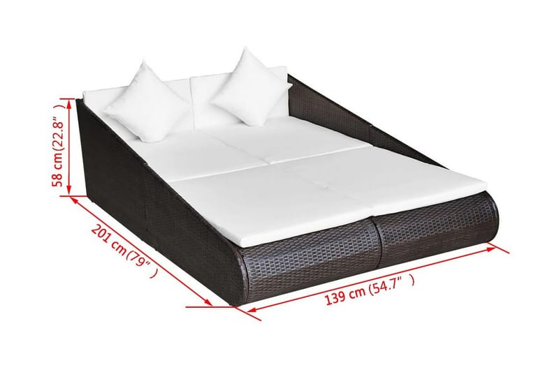 Solsäng 201x139 cm konstrotting brun - Brun - Utemöbler - Utestol & trädgårdsstol - Solsäng & Solvagnar