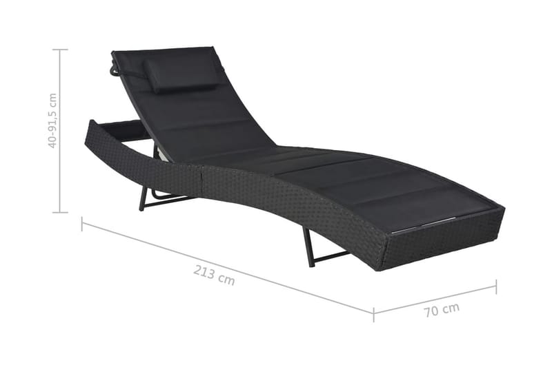 Solsäng konstrotting och textilene svart - Svart - Utemöbler - Utestol & trädgårdsstol - Solsäng & Solvagnar