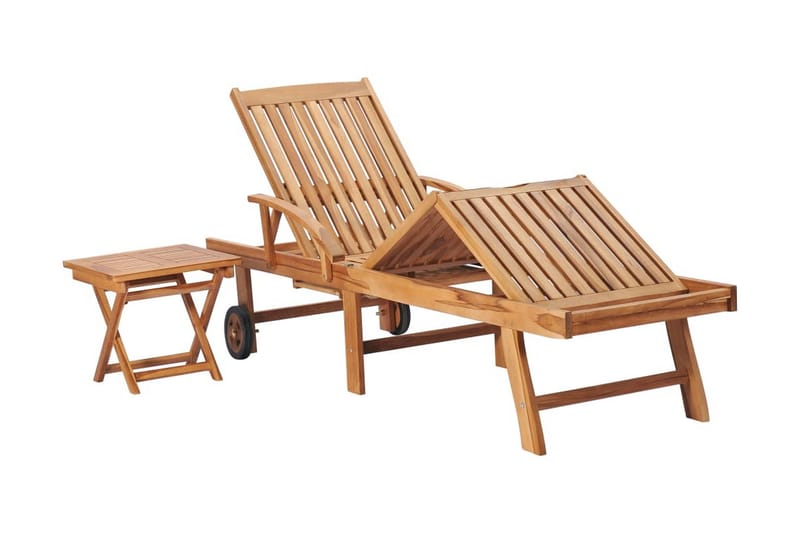 Solsäng med bord massiv teak - Brun - Utemöbler - Utestol & trädgårdsstol - Solsäng & Solvagnar