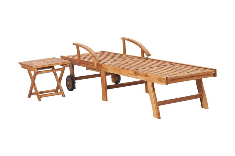Solsäng med bord massiv teak - Brun - Utemöbler - Utestol & trädgårdsstol - Solsäng & Solvagnar