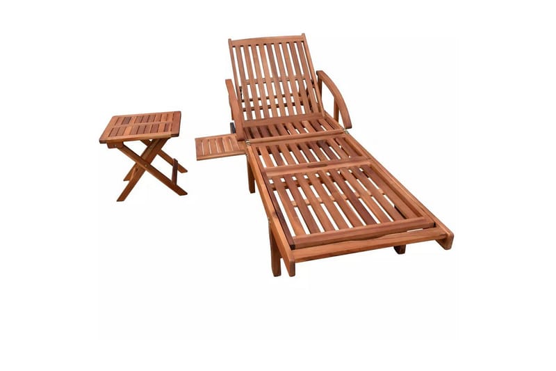 Solsäng med bord massivt akaciaträ - Brun - Utemöbler - Utestol & trädgårdsstol - Solsäng & Solvagnar