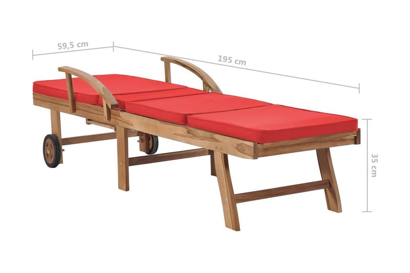 Solsäng med dyna massiv teak röd - Röd - Utemöbler - Utestol & trädgårdsstol - Solsäng & Solvagnar