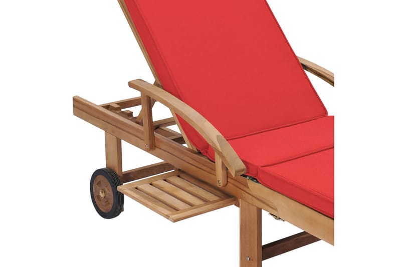 Solsäng med dyna massiv teak röd - Röd - Utemöbler - Utestol & trädgårdsstol - Solsäng & Solvagnar