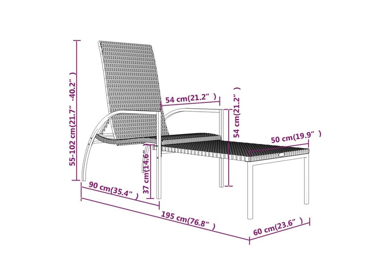 Solsäng med fotstöd PE konstrotting grå - Flerfärgsdesign - Solsäng & Solvagnar