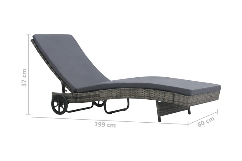Solsäng med hjul och dyna konstrotting antracit - Grå - Utemöbler - Utestol & trädgårdsstol - Solsäng & Solvagnar
