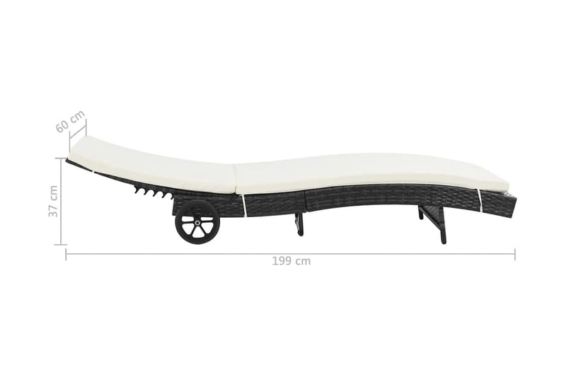 Solsäng med hjul och dyna konstrotting svart - Svart - Utemöbler - Utestol & trädgårdsstol - Solsäng & Solvagnar