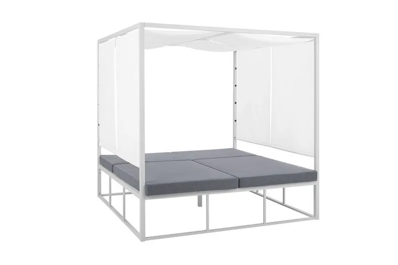 Solsäng med sänghimmel vit/grå PALLANZA - Vit - Utemöbler - Utestol & trädgårdsstol - Solsäng & Solvagnar