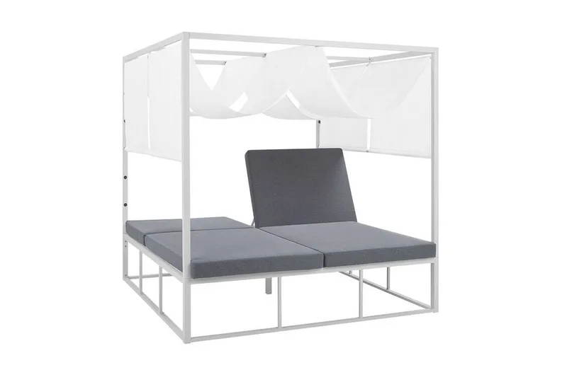 Solsäng med sänghimmel vit/grå PALLANZA - Vit - Utemöbler - Utestol & trädgårdsstol - Solsäng & Solvagnar