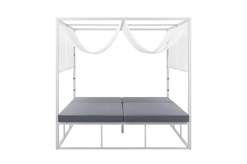 Solsäng med sänghimmel vit/grå PALLANZA - Vit - Utemöbler - Utestol & trädgårdsstol - Solsäng & Solvagnar