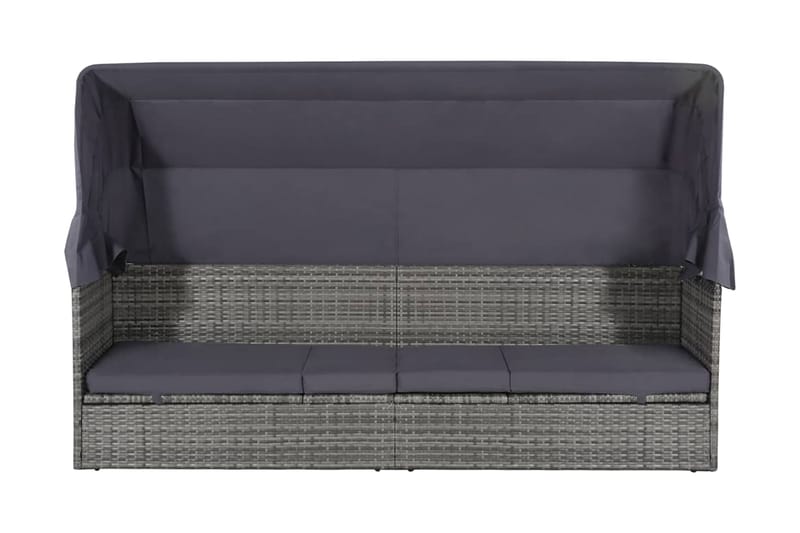 Solsäng med tak 205x62 cm konstrotting grå - Grå - Utemöbler - Utestol & trädgårdsstol - Solsäng & Solvagnar