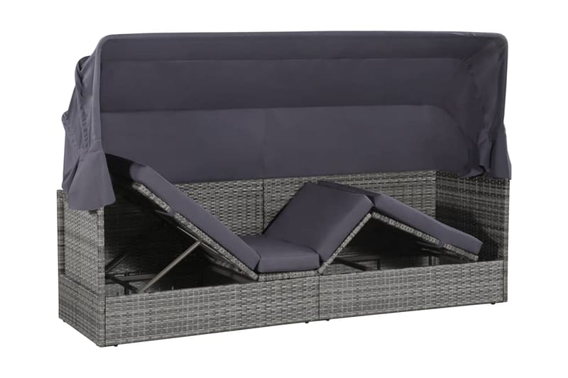 Solsäng med tak 205x62 cm konstrotting grå - Grå - Utemöbler - Utestol & trädgårdsstol - Solsäng & Solvagnar