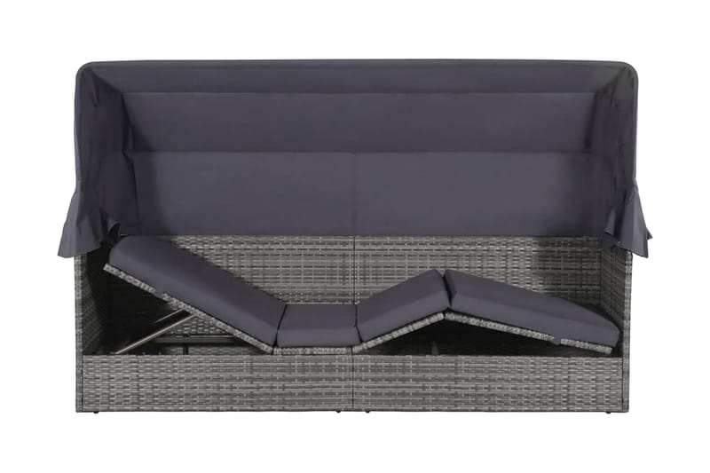 Solsäng med tak 205x62 cm konstrotting grå - Grå - Utemöbler - Utestol & trädgårdsstol - Solsäng & Solvagnar