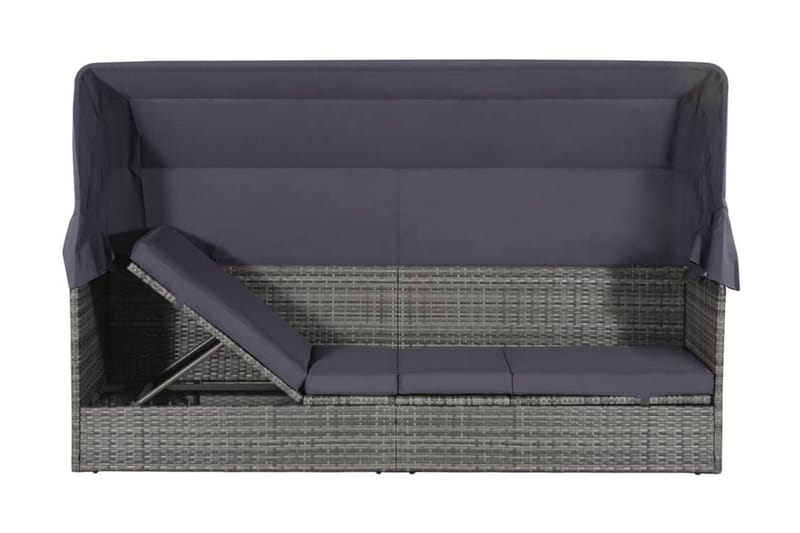 Solsäng med tak 205x62 cm konstrotting grå - Grå - Utemöbler - Utestol & trädgårdsstol - Solsäng & Solvagnar