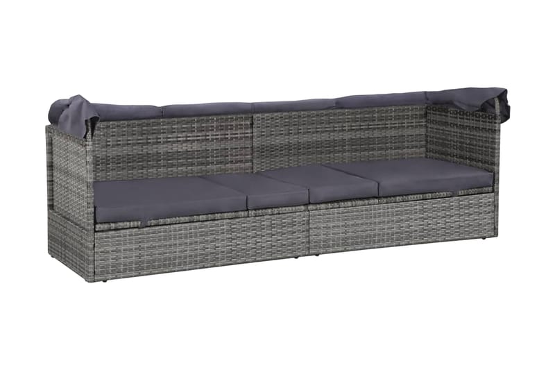 Solsäng med tak 205x62 cm konstrotting grå - Grå - Utemöbler - Utestol & trädgårdsstol - Solsäng & Solvagnar