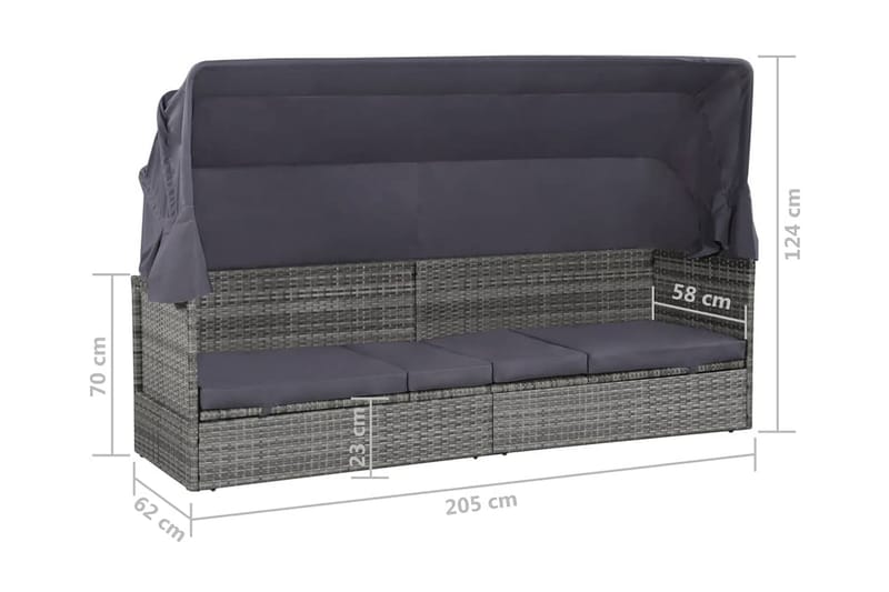 Solsäng med tak 205x62 cm konstrotting grå - Grå - Utemöbler - Utestol & trädgårdsstol - Solsäng & Solvagnar
