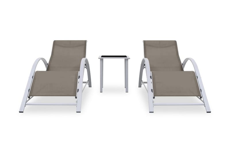 Solsängar 2 st med bord aluminium taupe - Brun - Utemöbler - Utestol & trädgårdsstol - Solsäng & Solvagnar