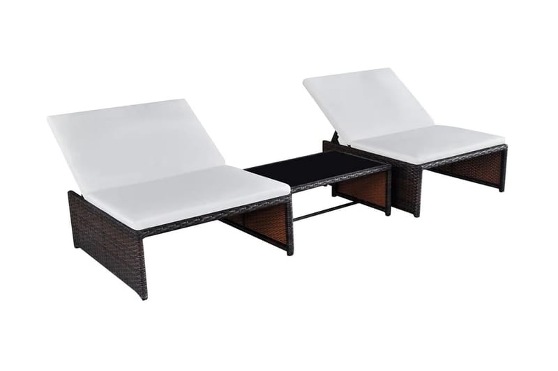Solsängar 2 st med bord konstrotting brun - Brun - Utemöbler - Utestol & trädgårdsstol - Solsäng & Solvagnar