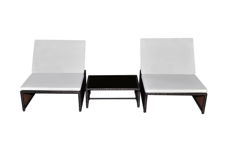 Solsängar 2 st med bord konstrotting brun - Brun - Utemöbler - Utestol & trädgårdsstol - Solsäng & Solvagnar