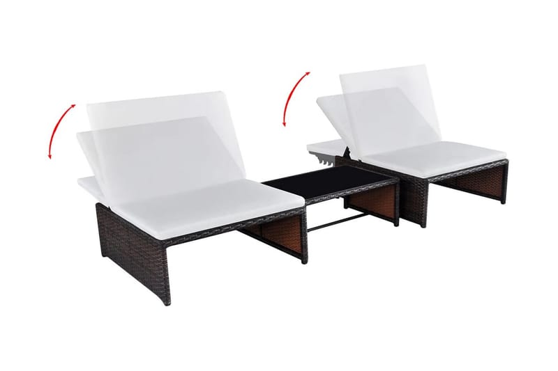 Solsängar 2 st med bord konstrotting brun - Brun - Utemöbler - Utestol & trädgårdsstol - Solsäng & Solvagnar