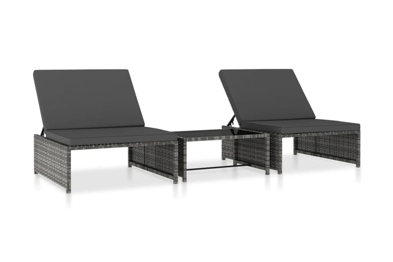Solsängar 2 st med bord konstrotting grå - Grå - Solsäng & Solvagnar