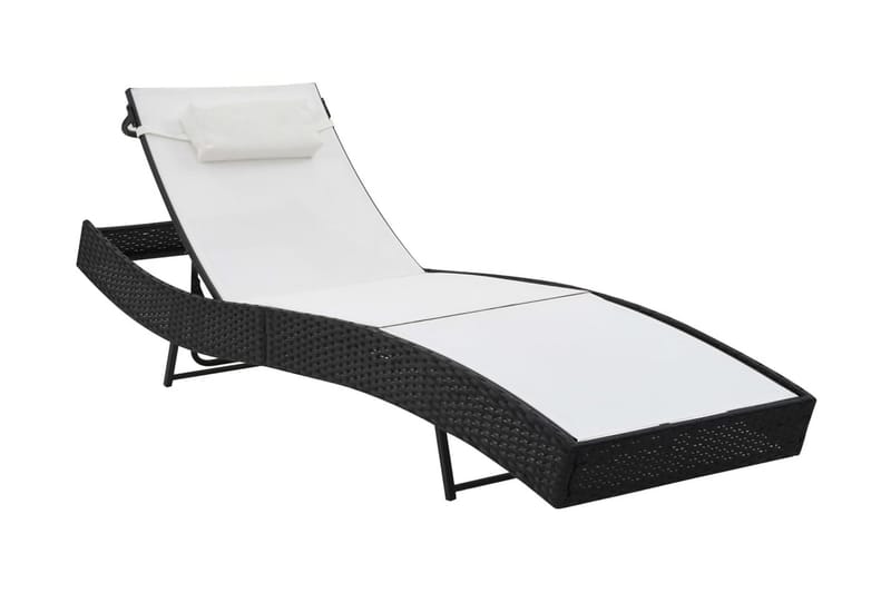 Solsängar 2 st med bord konstrotting och textilene svart - Flerfärgad - Utemöbler - Utestol & trädgårdsstol - Solsäng & Solvagnar