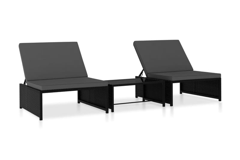 Solsängar 2 st med bord konstrotting svart - Svart - Utemöbler - Utestol & trädgårdsstol - Solsäng & Solvagnar