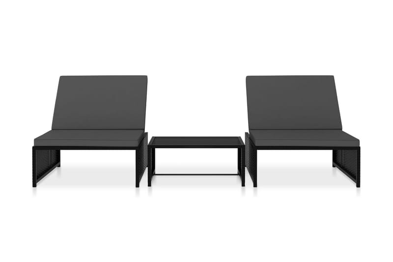 Solsängar 2 st med bord konstrotting svart - Svart - Utemöbler - Utestol & trädgårdsstol - Solsäng & Solvagnar