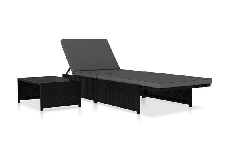 Solsängar 2 st med bord konstrotting svart - Svart - Utemöbler - Utestol & trädgårdsstol - Solsäng & Solvagnar
