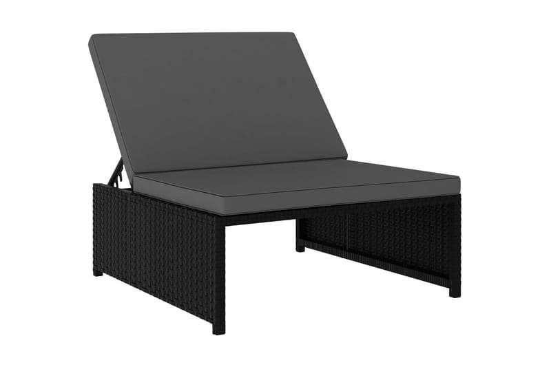 Solsängar 2 st med bord konstrotting svart - Svart - Utemöbler - Utestol & trädgårdsstol - Solsäng & Solvagnar