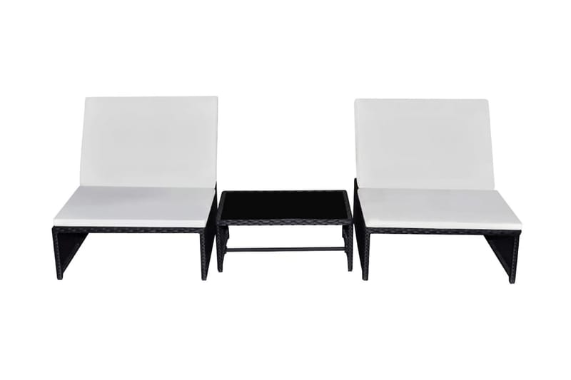 Solsängar 2 st med bord konstrotting svart - Svart - Utemöbler - Utestol & trädgårdsstol - Solsäng & Solvagnar
