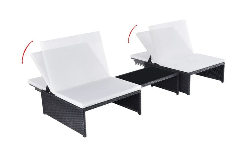 Solsängar 2 st med bord konstrotting svart - Svart - Utemöbler - Utestol & trädgårdsstol - Solsäng & Solvagnar