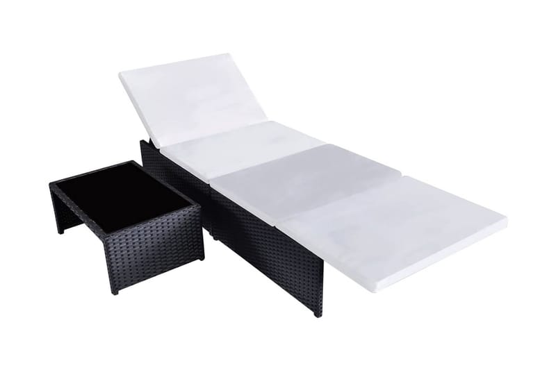 Solsängar 2 st med bord konstrotting svart - Svart - Utemöbler - Utestol & trädgårdsstol - Solsäng & Solvagnar