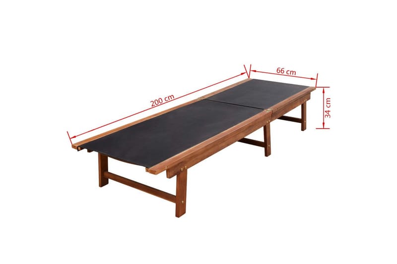 Solsängar 2 st med bord massivt akaciaträ och textilene - Brun - Utemöbler - Utestol & trädgårdsstol - Solsäng & Solvagnar