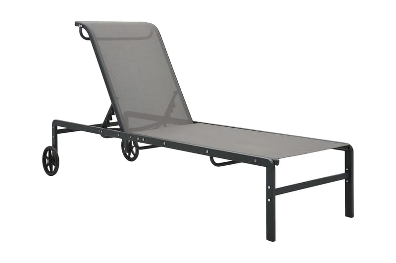 Solsängar 2 st med bord textilene och stål - Grå - Utemöbler - Utestol & trädgårdsstol - Solsäng & Solvagnar