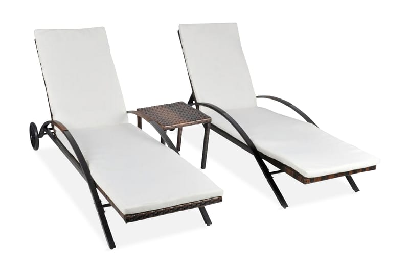 Solsängar med bord konstrotting brun - Brun - Utemöbler - Utestol & trädgårdsstol - Solsäng & Solvagnar