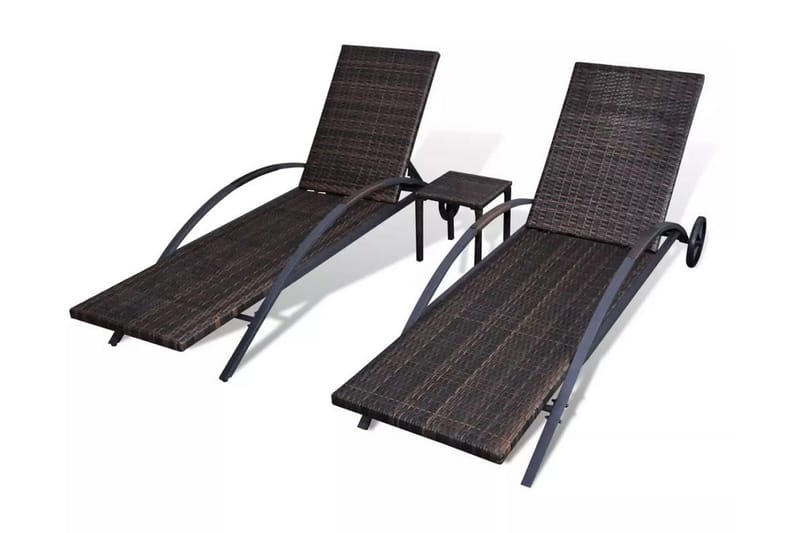 Solsängar med bord konstrotting brun - Brun - Utemöbler - Utestol & trädgårdsstol - Solsäng & Solvagnar