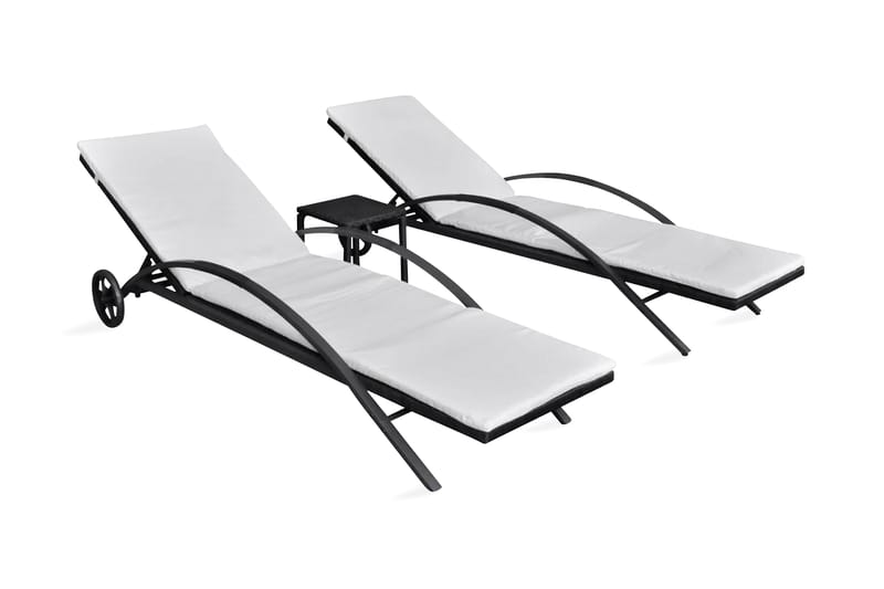 Solsängar med bord konstrotting svart - Svart - Utemöbler - Utestol & trädgårdsstol - Solsäng & Solvagnar