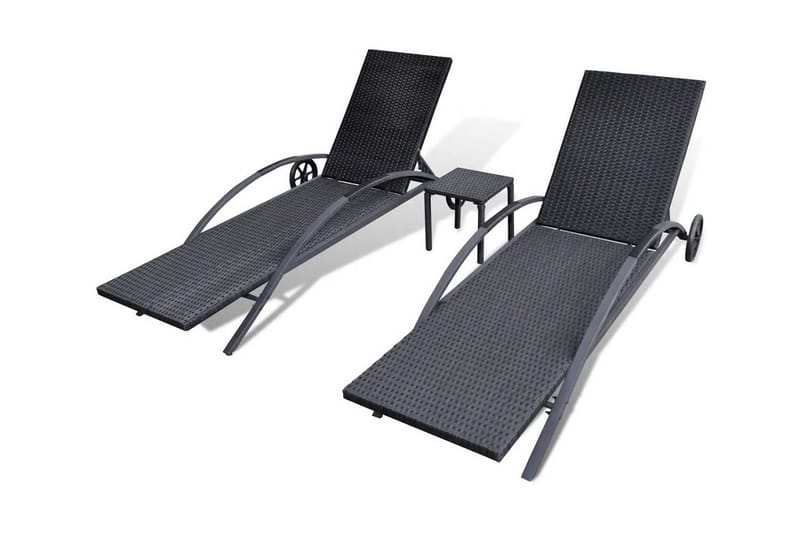 Solsängar med bord konstrotting svart - Svart - Utemöbler - Utestol & trädgårdsstol - Solsäng & Solvagnar