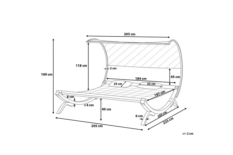 Teramo Solsäng 205|225 cm - Vit - Utemöbler - Utestol & trädgårdsstol - Solsäng & Solvagnar