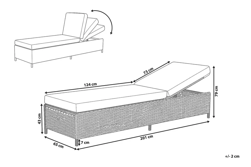 Turin Ii Solsäng 65|201 cm - Grå - Utemöbler - Utestol & trädgårdsstol - Solsäng & Solvagnar