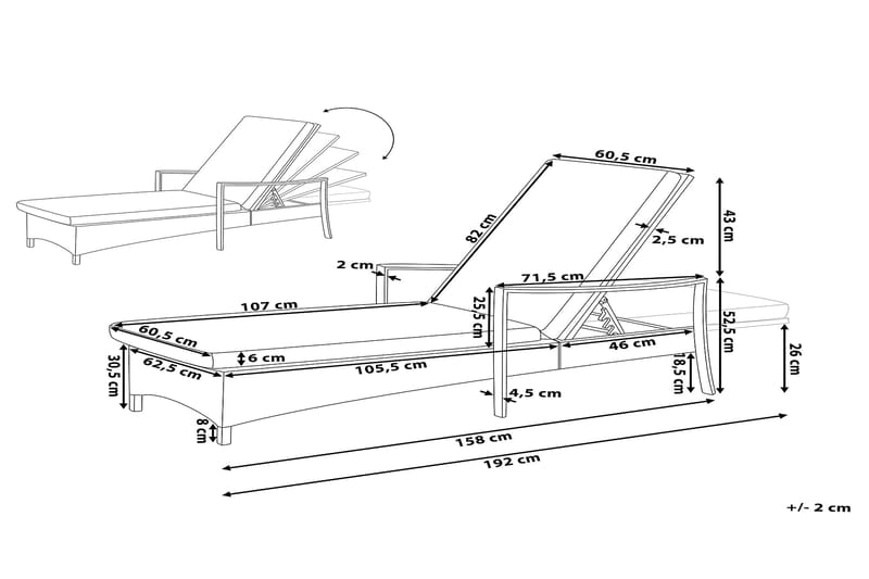 Vasto Solsäng 60,5|192 cm - Grå/brun - Utemöbler - Utestol & trädgårdsstol - Solsäng & Solvagnar