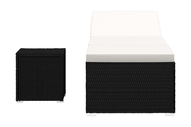 vidaXL Solsäng med dyna & bord konstrotting gräddvit - Svart - Utemöbler - Utestol & trädgårdsstol - Solsäng & Solvagnar
