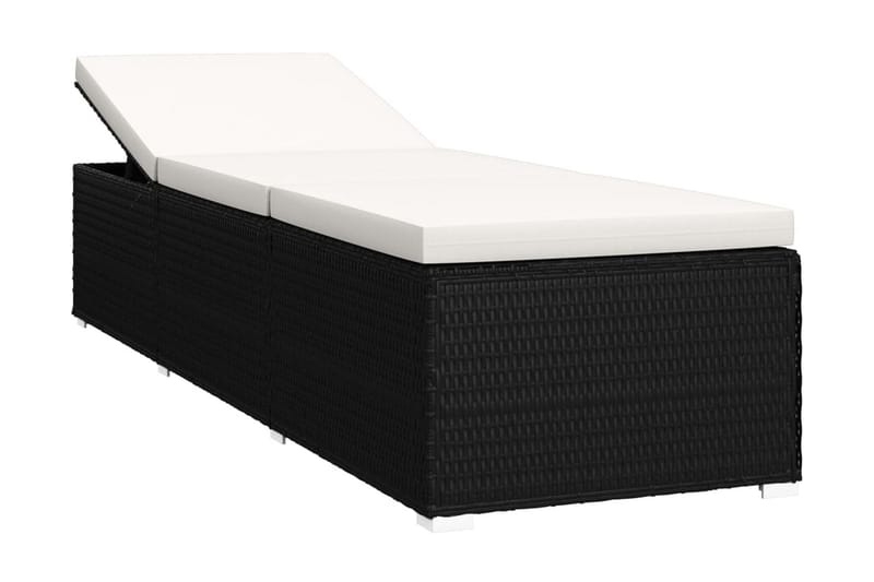 vidaXL Solsäng med dyna & bord konstrotting gräddvit - Svart - Utemöbler - Utestol & trädgårdsstol - Solsäng & Solvagnar