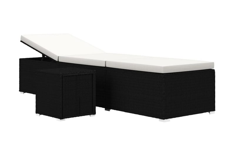 vidaXL Solsäng med dyna & bord konstrotting gräddvit - Svart - Utemöbler - Utestol & trädgårdsstol - Solsäng & Solvagnar